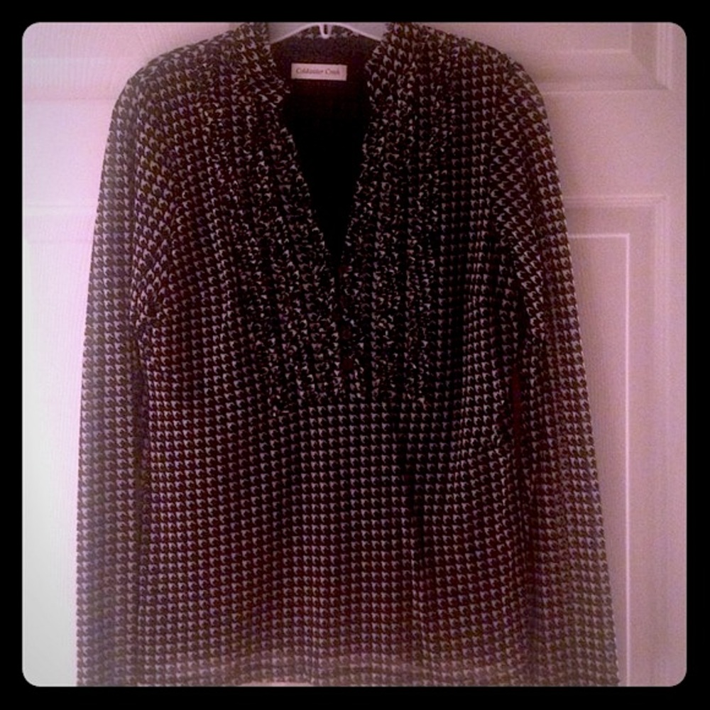 A lined, silky houndstooth blouse. Sophisticated.